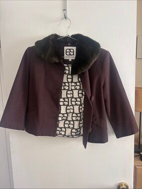 Edward An Women's Dark Brown Wool Jacket with Fur Collar